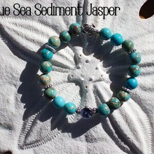 Sea Turtle  Blue Sea Sediment Jasper Natural Stone Bracelet